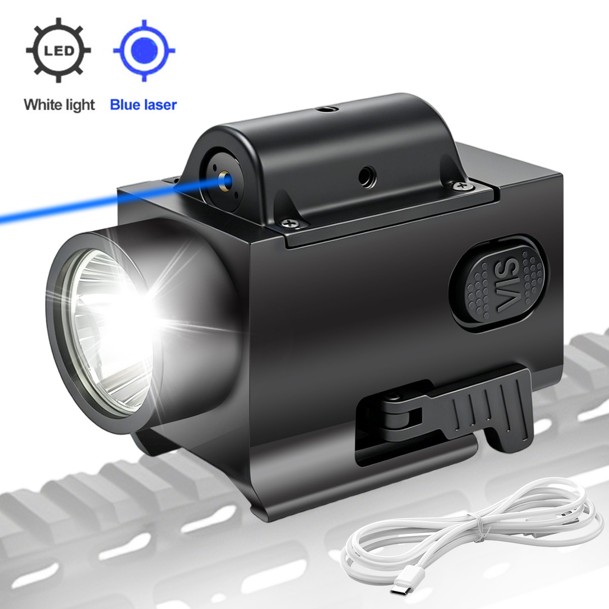 Mini LED Flashlight Light & Blue/Green/Red Laser Sight Combo USB Type-C Charging