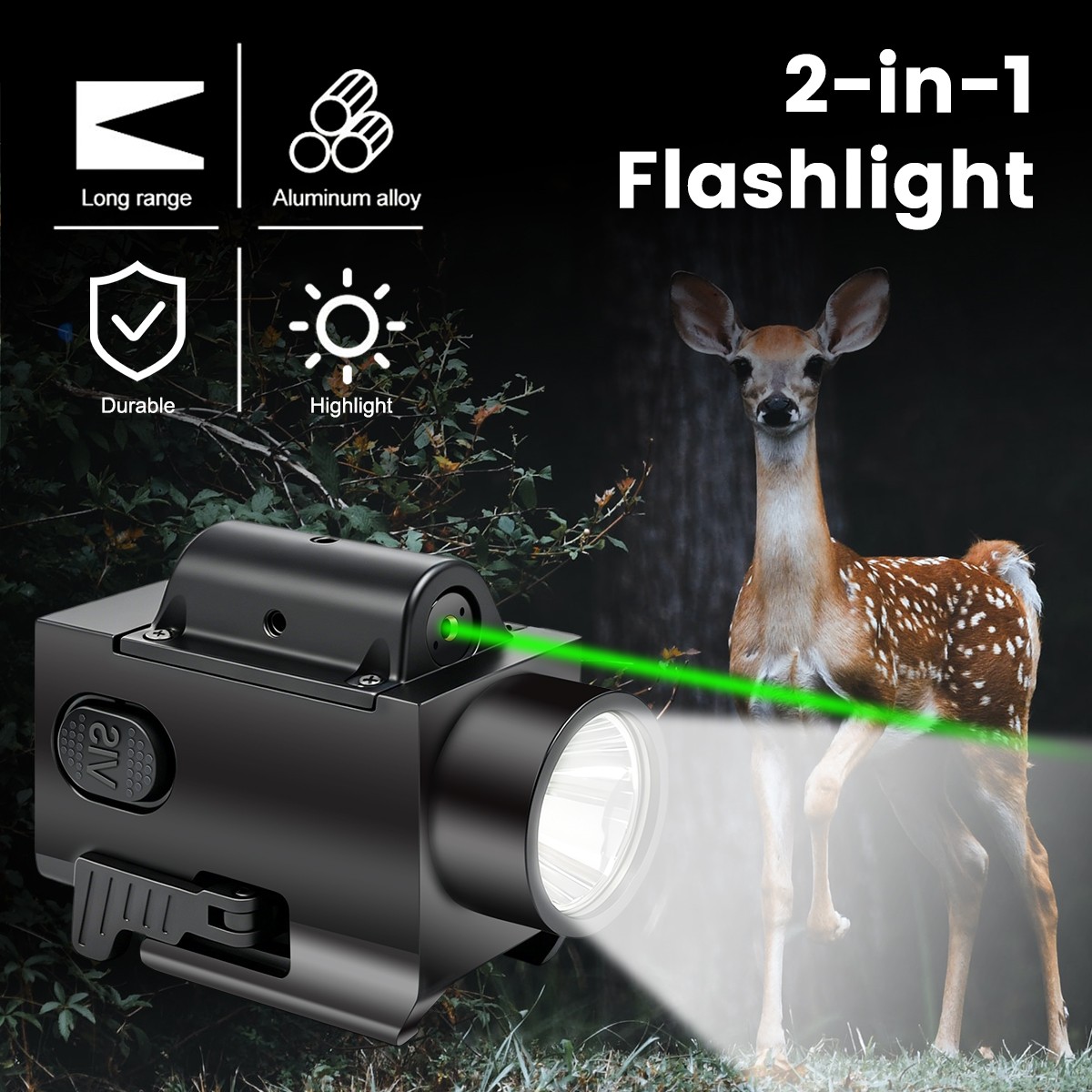 Mini LED Flashlight Light & Blue/Green/Red Laser Sight Combo USB Type-C Charging