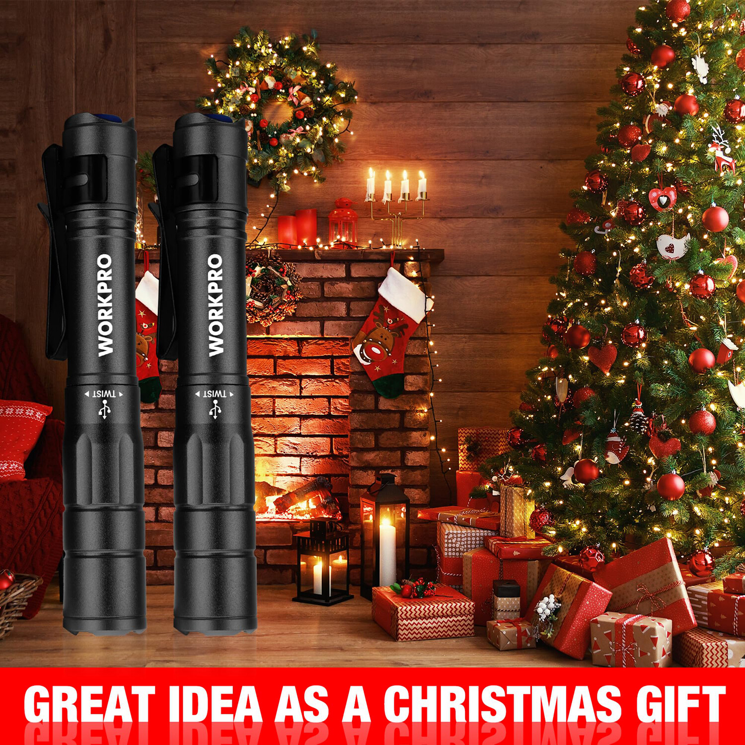 WORKPRO Rechargeable Pen Light, Mini Flashlight, 2 Pack Memory Function Black