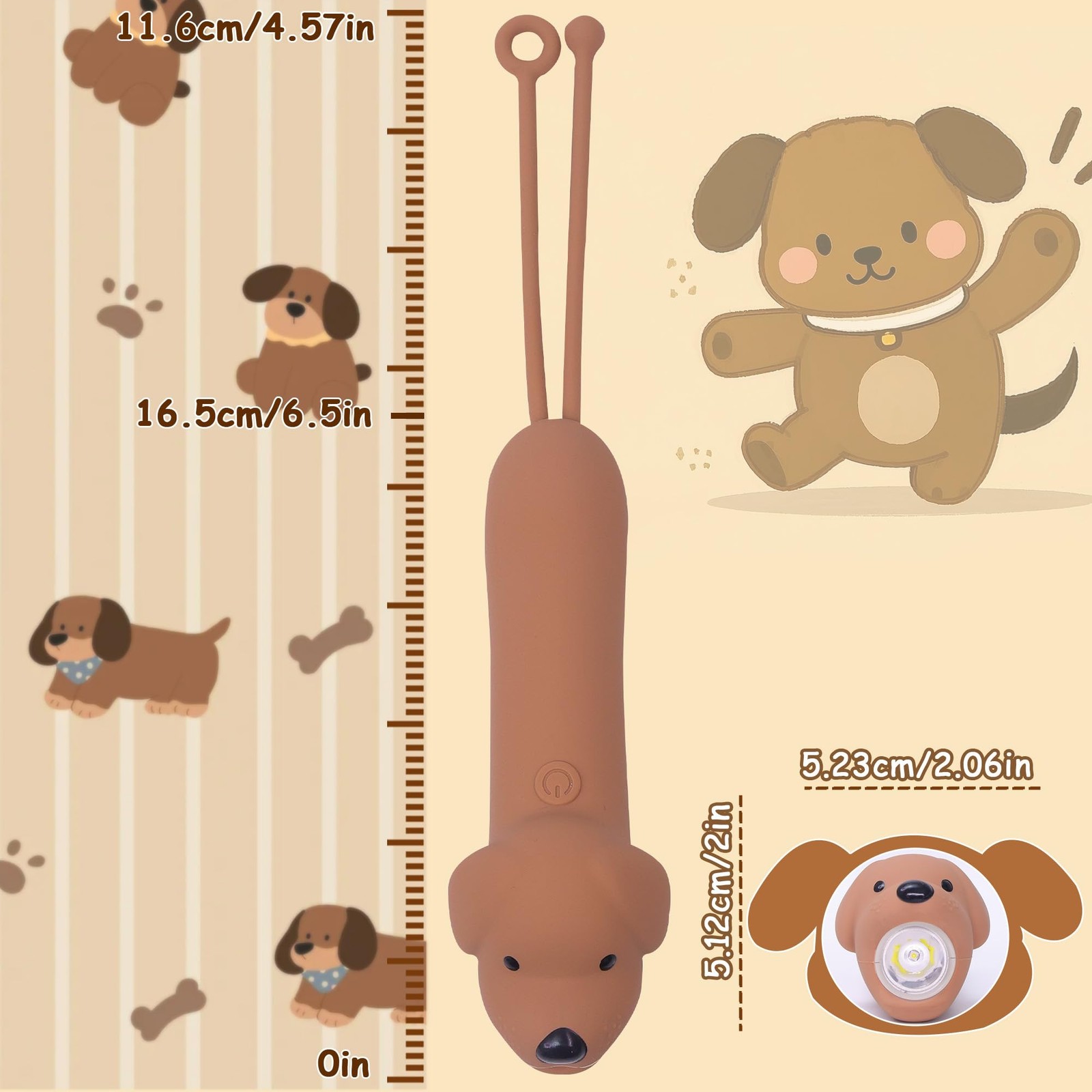 Cute Dog Dimmable Silicone Flashlight, Portable Animal Flashlights with Hangi…
