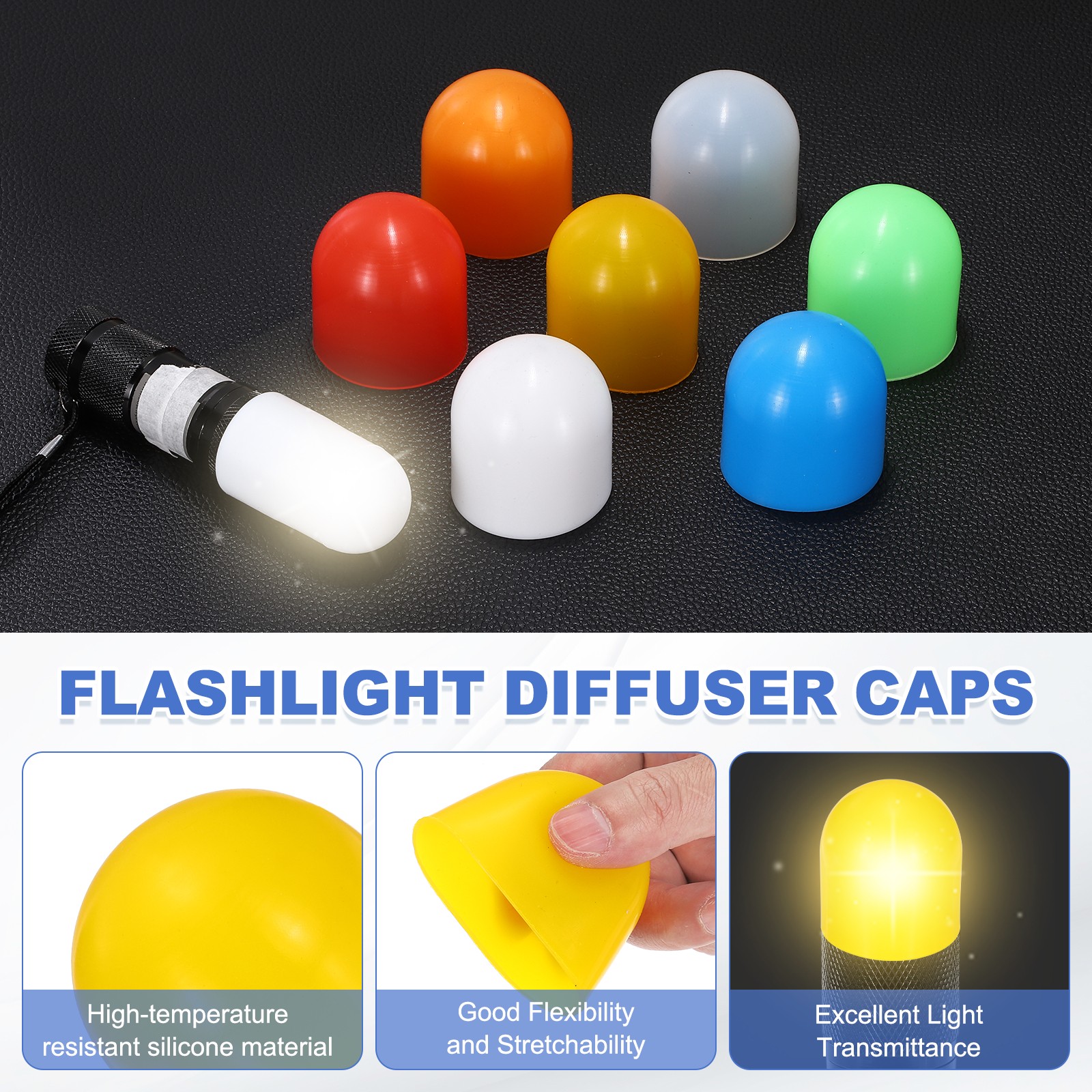 2Pcs Flashlight Diffuser Cap, 43mm IDx50mm Flexible Silicone End Cap, Yellow
