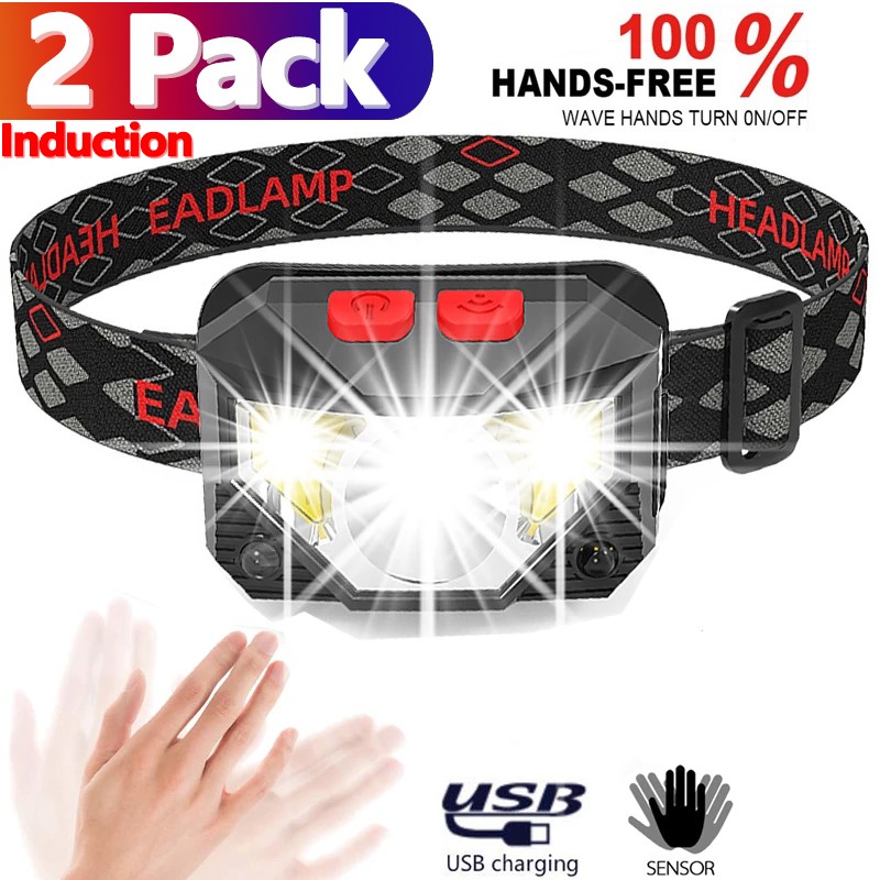 2PCS Waterproof Head Torch Rechargeable LED Headlamp Flashlight USB Camping Fish