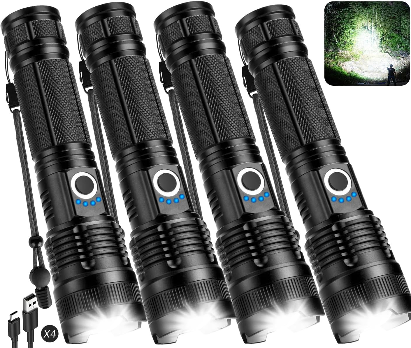 Flashlights Rechargeable LED High Lumens – 4 Pack 90,000LM Super Bright Flashlig