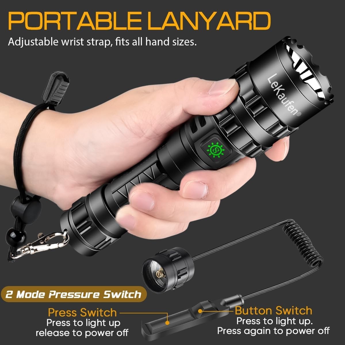 3000 Lumen Tactical Flashlight with Picatinny Rails Mount and Pressure Switch…