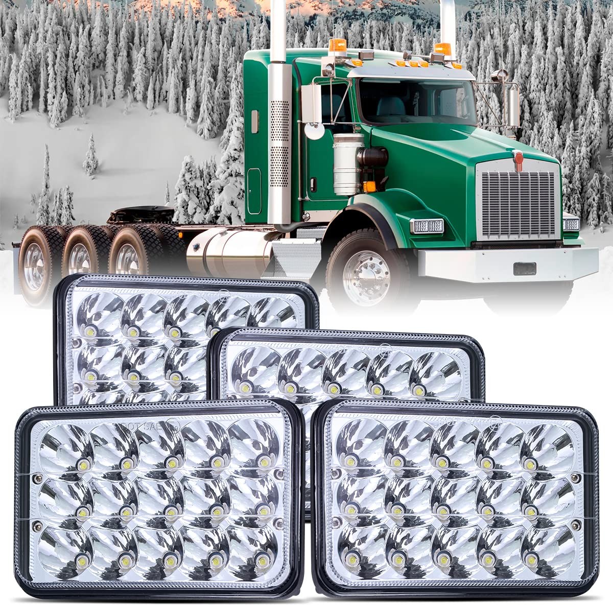 4×6 Sealed Beam White Rectangular LED Light 4PCS High Low Beam LED Driving