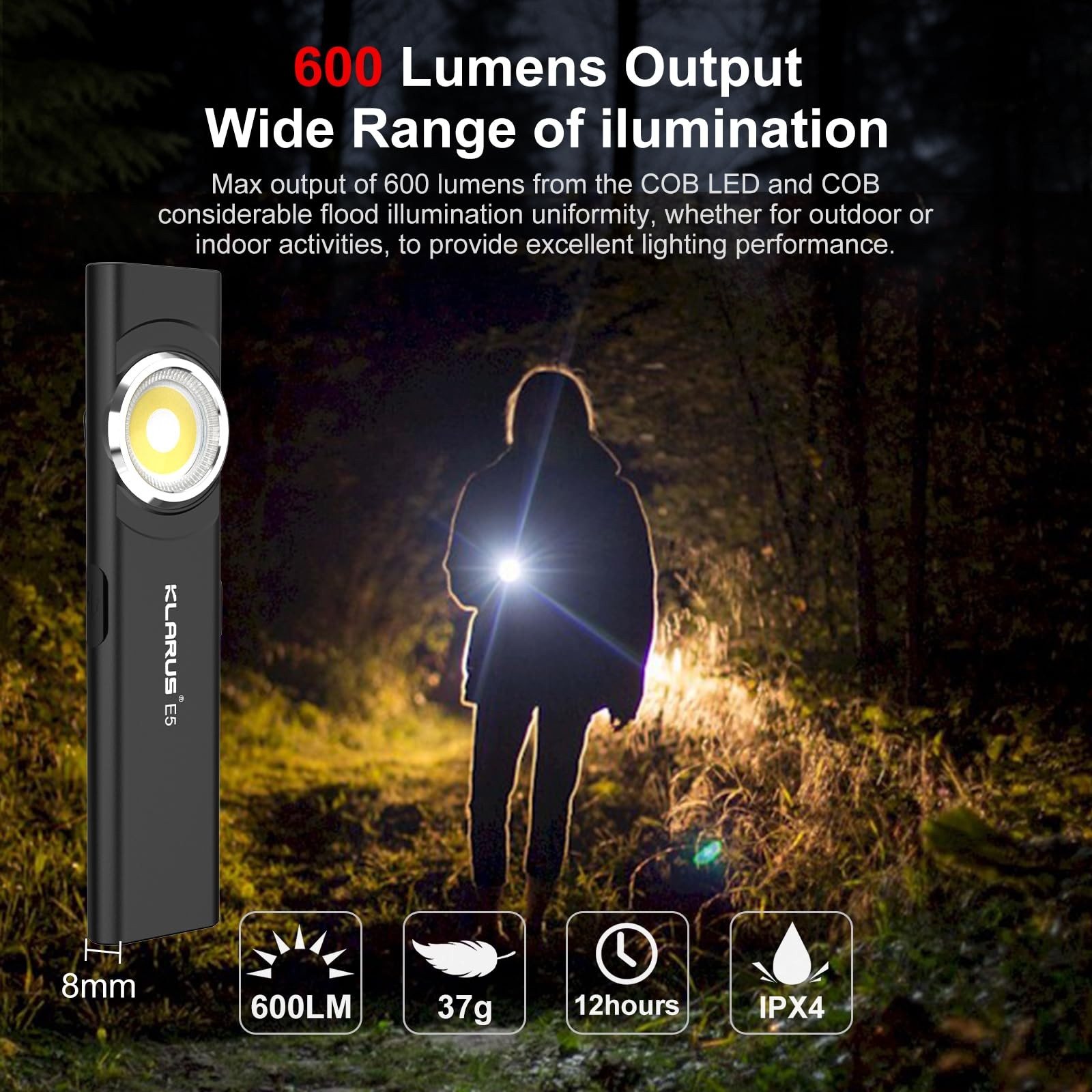 E5 Pocket Flashlight, Rechargeable EDC Flashlight, Super Slim 4.2x1x0.3inch, …