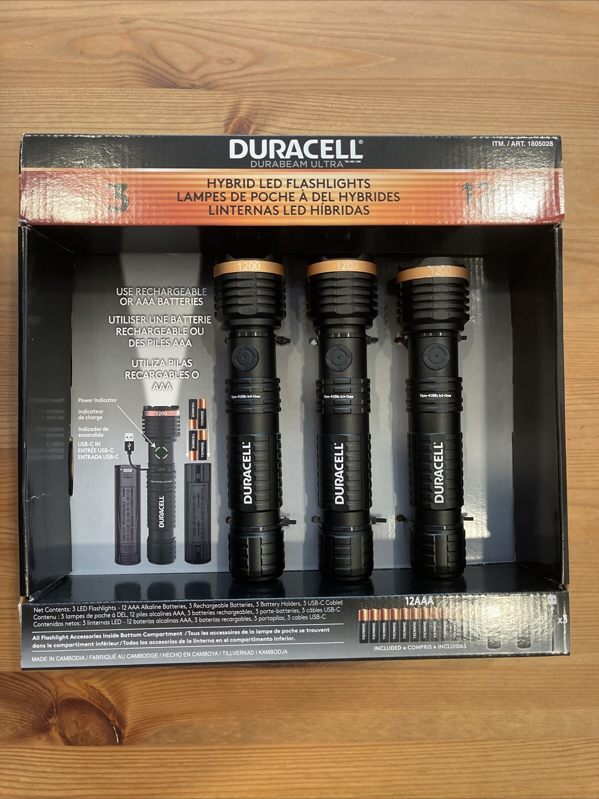 Duracell Ultra Hybrid LED Flashlights 1200 Lumens Rechargeable or AAA, 3 Pack