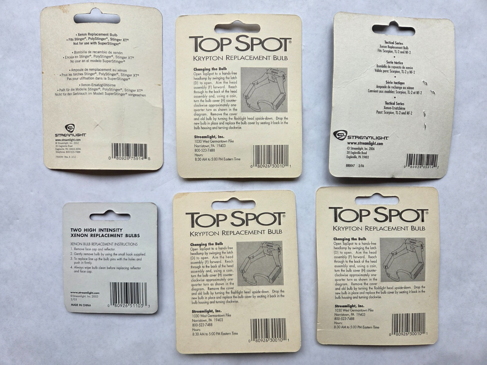 Streamlight Stinger Xenon Krypton Scorpion TopSpot TwinTask Bulb Lot of 6