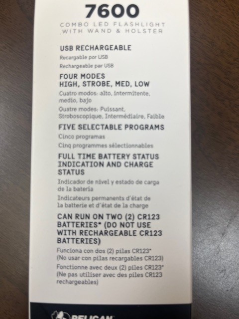 Brand New Pelican 7600 Programmable Rechargeable Multi Colored LED Flashlight