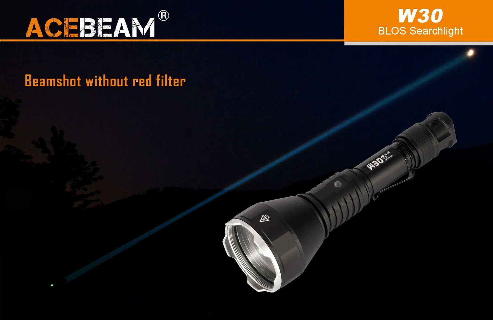 Acebeam W30 Long Range LEP Flashlight – 500 Lumens, 2408m throw, Cool White 650