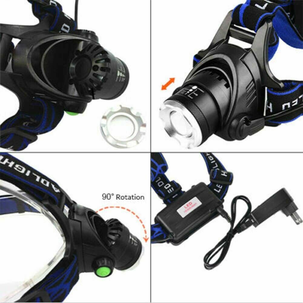 Rechargeable Head light LED Tactical Headlamp Zoomable+2x Charger+Batt