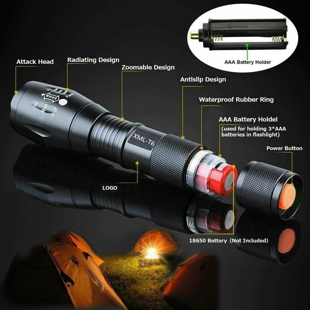 Super-Bright LED Tactical Flashlight 5 Modes Zoomable 2-Pack
