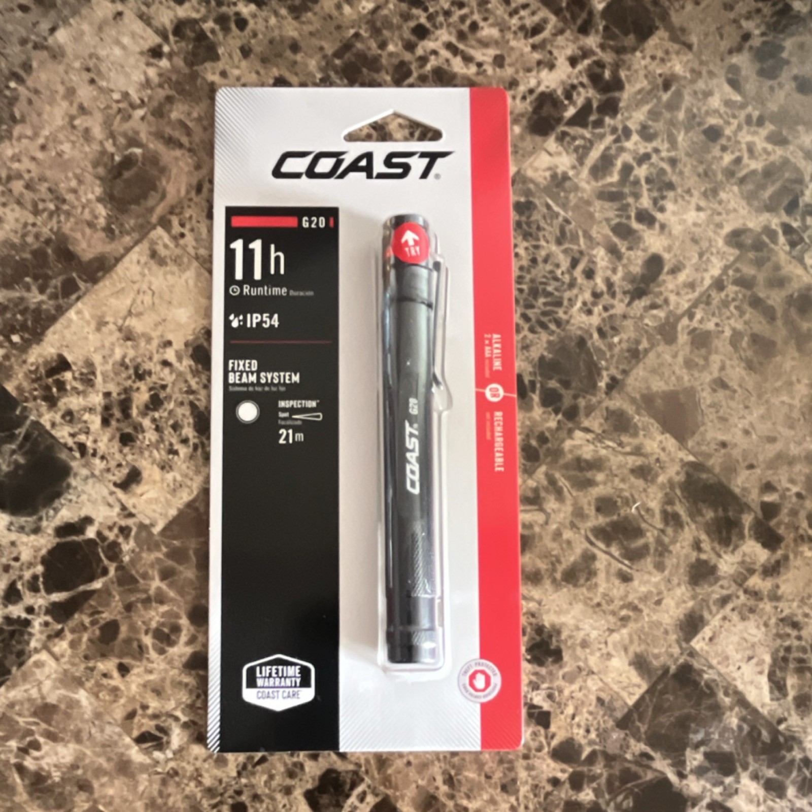 Coast G20 LED Flashlight IP54 Waterproof 11h Runtime 21m Range Black