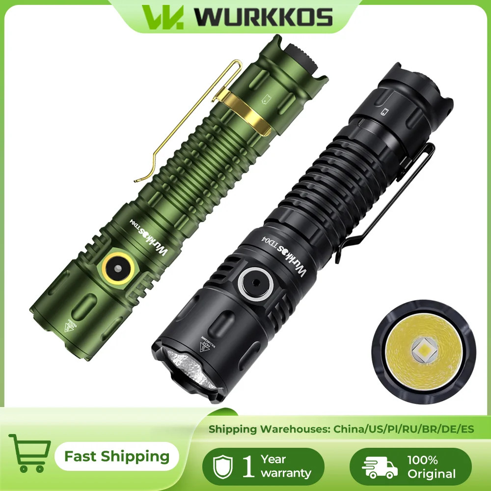 Wurkkos TD04 Flashlight 21700 Rechargeable Dual Mode Tactical Flashlight USB C