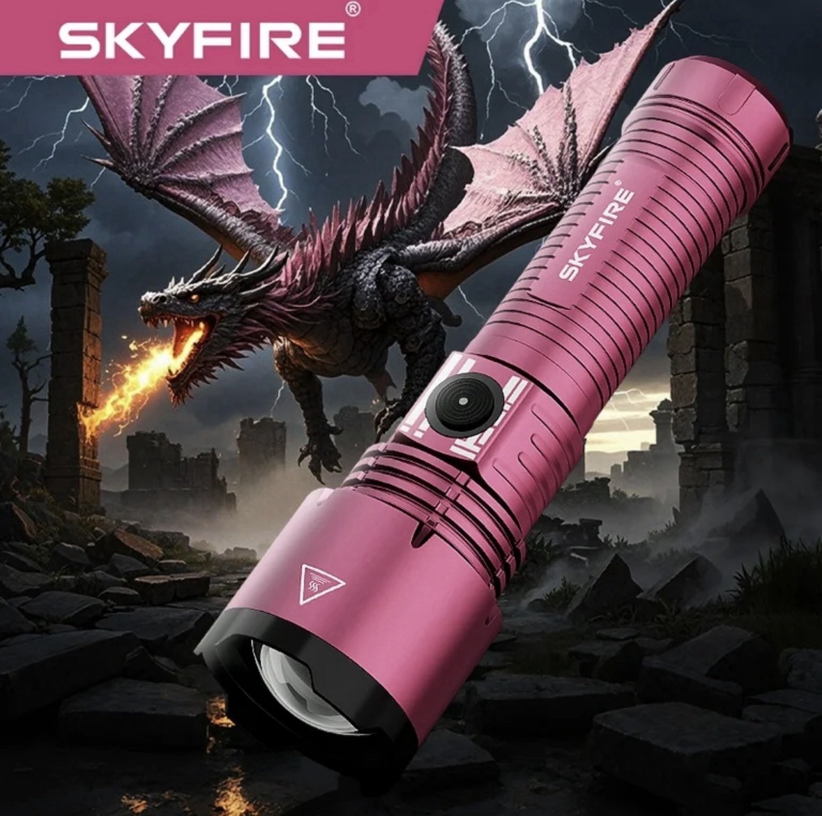 SKYFIRE Pink Rechargeable Mini LED Flashlight – 4 Lighting Modes, 1000LM, 2002J