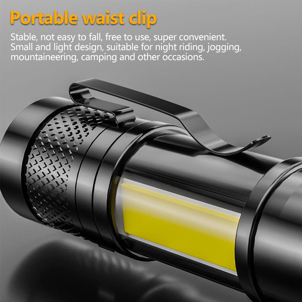 1/2pcs LED Flashlight Light Super Bright Torch USB Rechargeable COB Flashlight