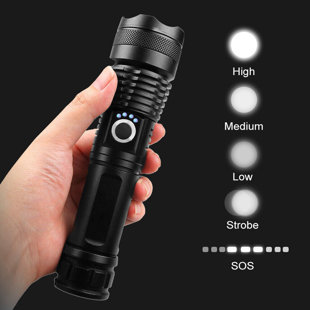 Super Bright Powerful Flashlight XHP50 Rechargeable Zoom Torch