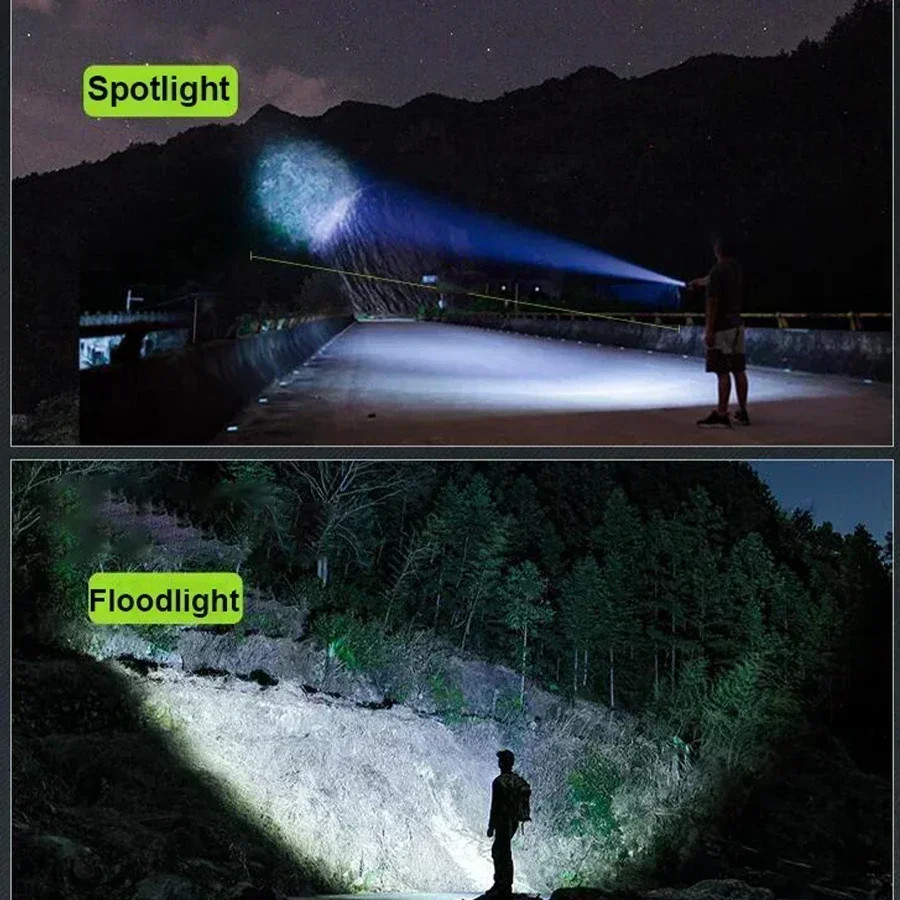 High Power LED Flashlight Type-C Rechargeable Torch 3 Modes Zoom Light Outdoor W