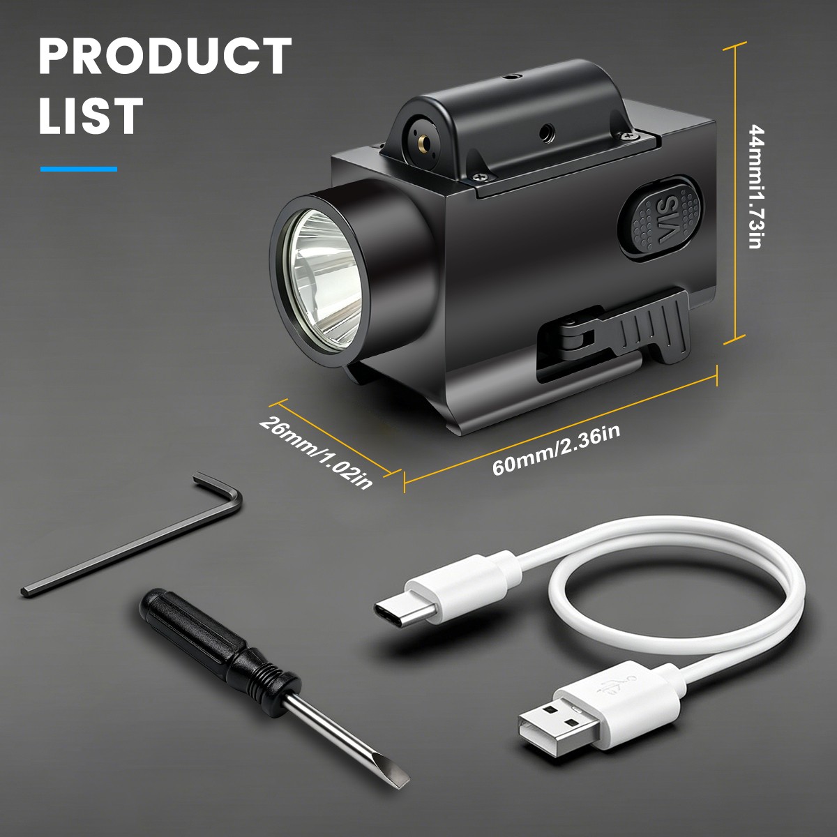 Mini LED Flashlight Light & Blue/Green/Red Laser Sight Combo USB Type-C Charging