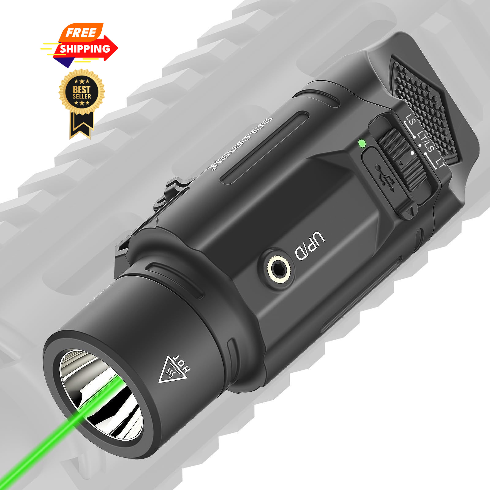 Solofish 1500lm Slidable Tactical Flashlight with Green Beam