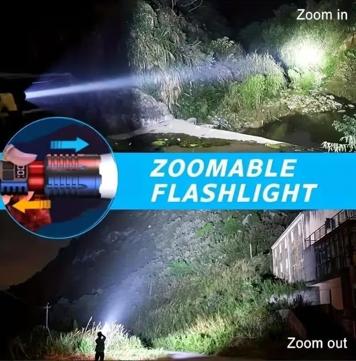High Lumen USB Rechargeable LED Zoom Flashlight for Outdoor Emergency
