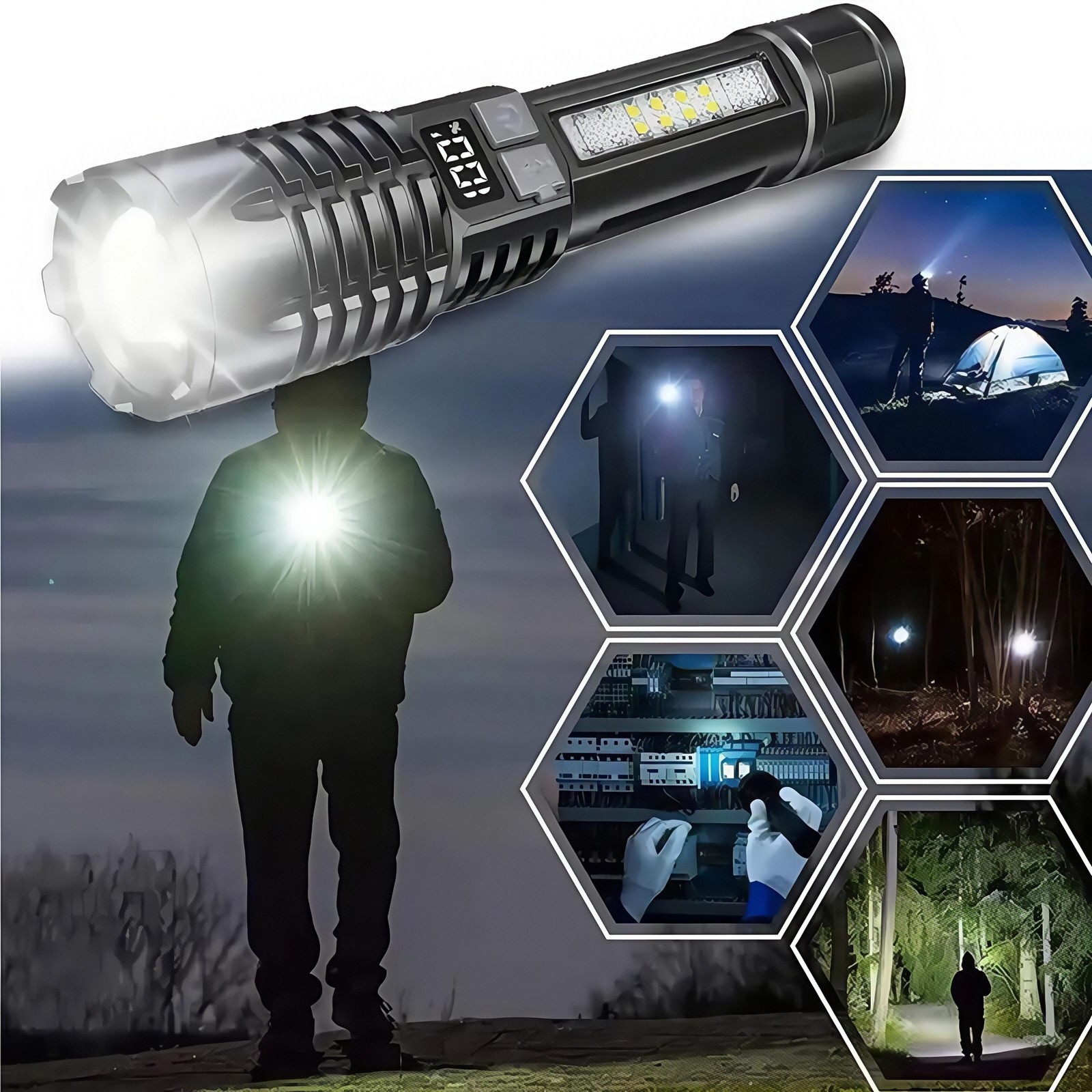 1PC Super Bright LED Flashlight Rechargeable Tactical LED Work Light 99000 Lumen