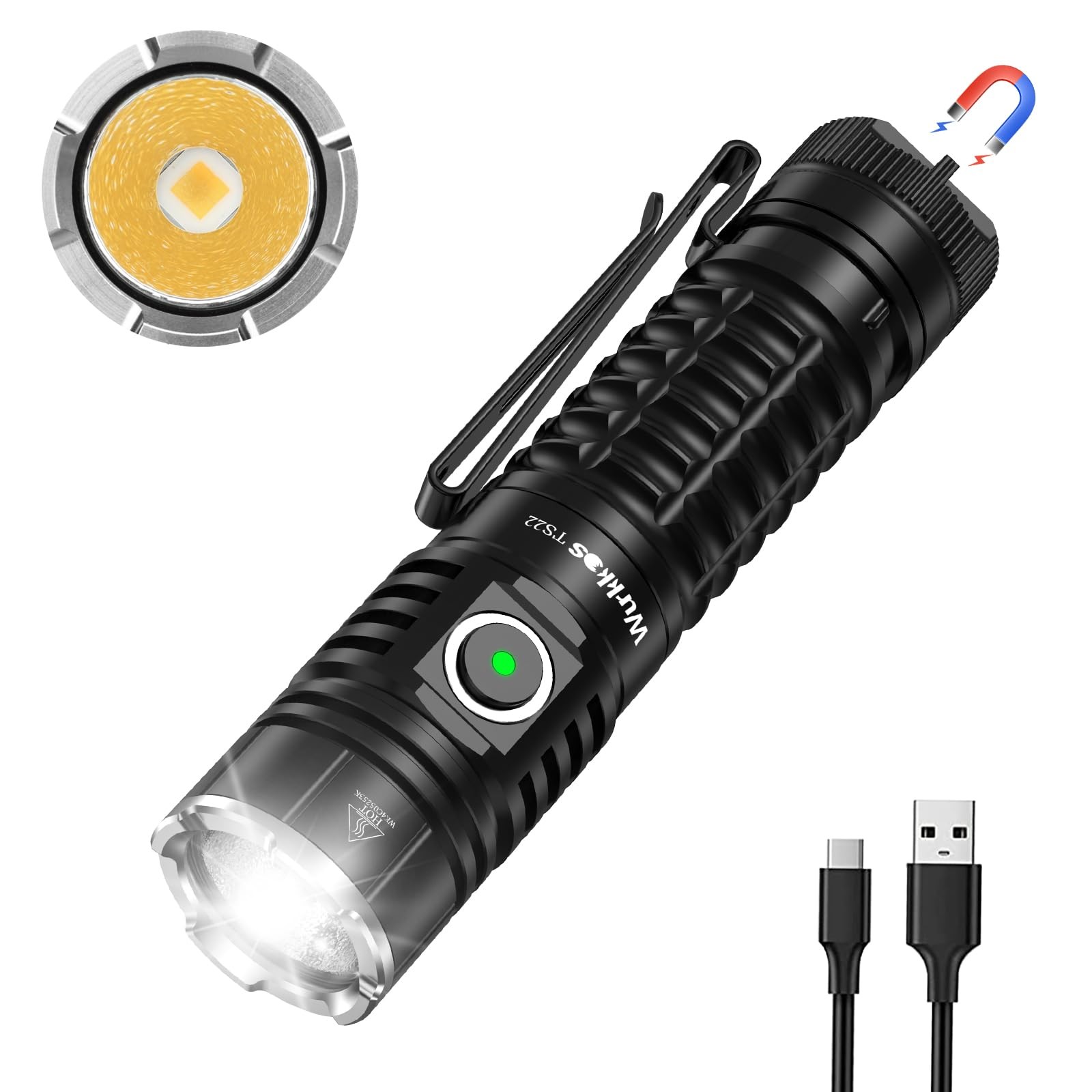 Wurkkos TS22 Flashlight High Lumen Rechargeable – 4800 Lumens Super Black