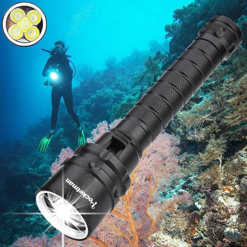 250000LM 5* LED Diving Flashlights Torch Underwater 200M Depth Lantern