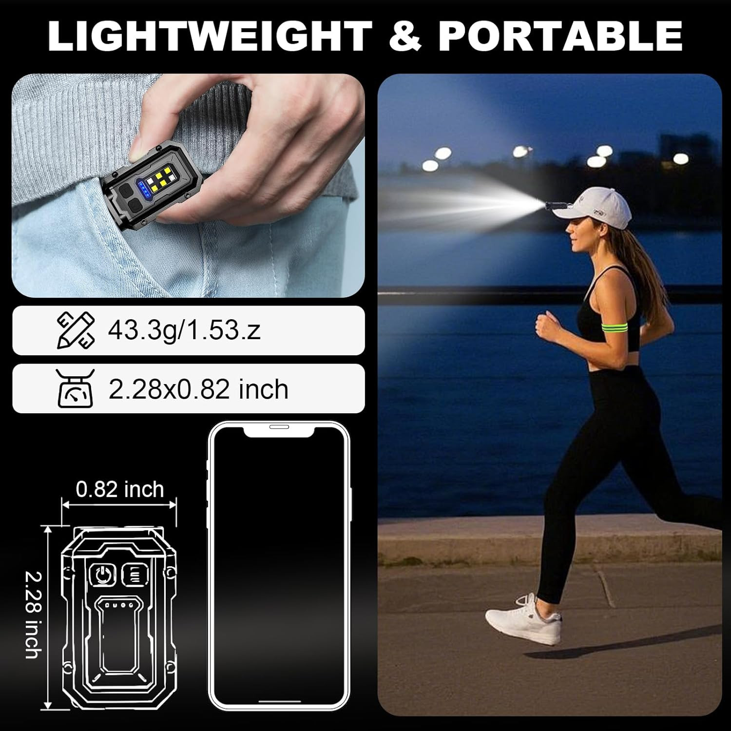500LM Rechargeable Clip-On Flashlight, 2-Pack with 8 Modes for Safety and Outdoo