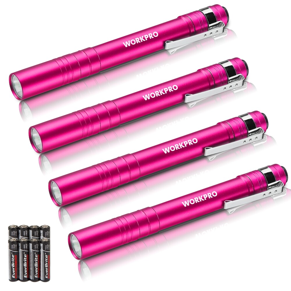 WORKPRO 4PC Aluminum LED Pen Light Pen Flashlight Pocket Flashlight 8AAA Battery