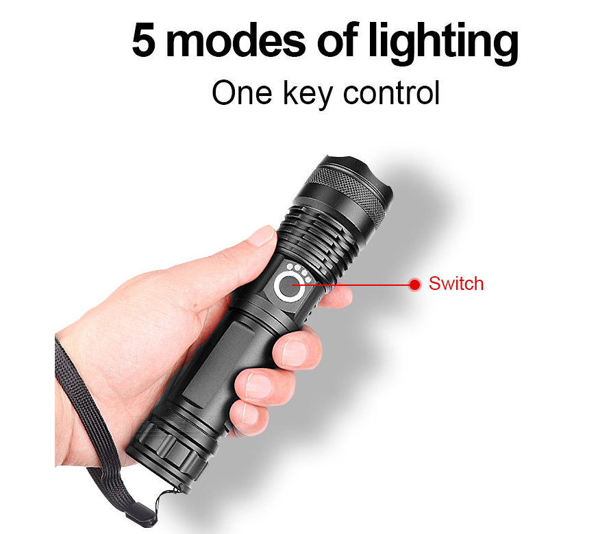 990000LM High Lumens Flashlight Super Bright Rechargeable Zoom Torch Waterproof
