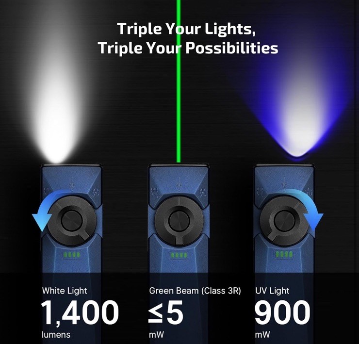 Olight Arkfeld Ultra Navy Blue NW EDC Flashlight with LED Light, UV and Laser