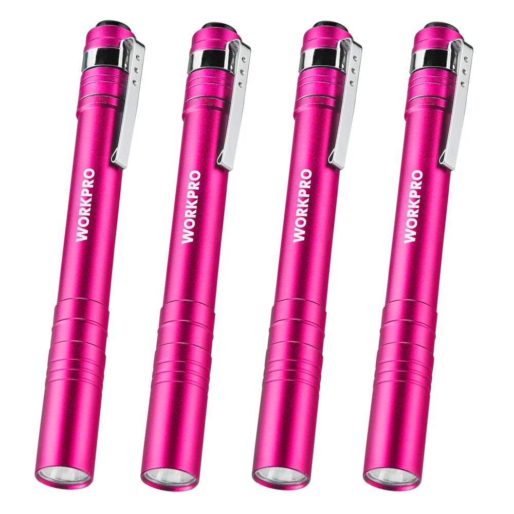 WORKPRO 4PC Aluminum LED Pen Light Pen Flashlight Pocket Flashlight w/ Batteries