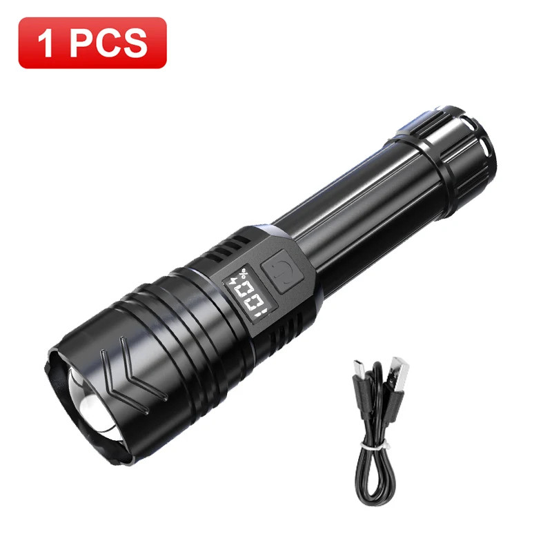 High Power LED Flashlight Type-C Rechargeable Torch 3 Modes Zoom Light Outdoor W
