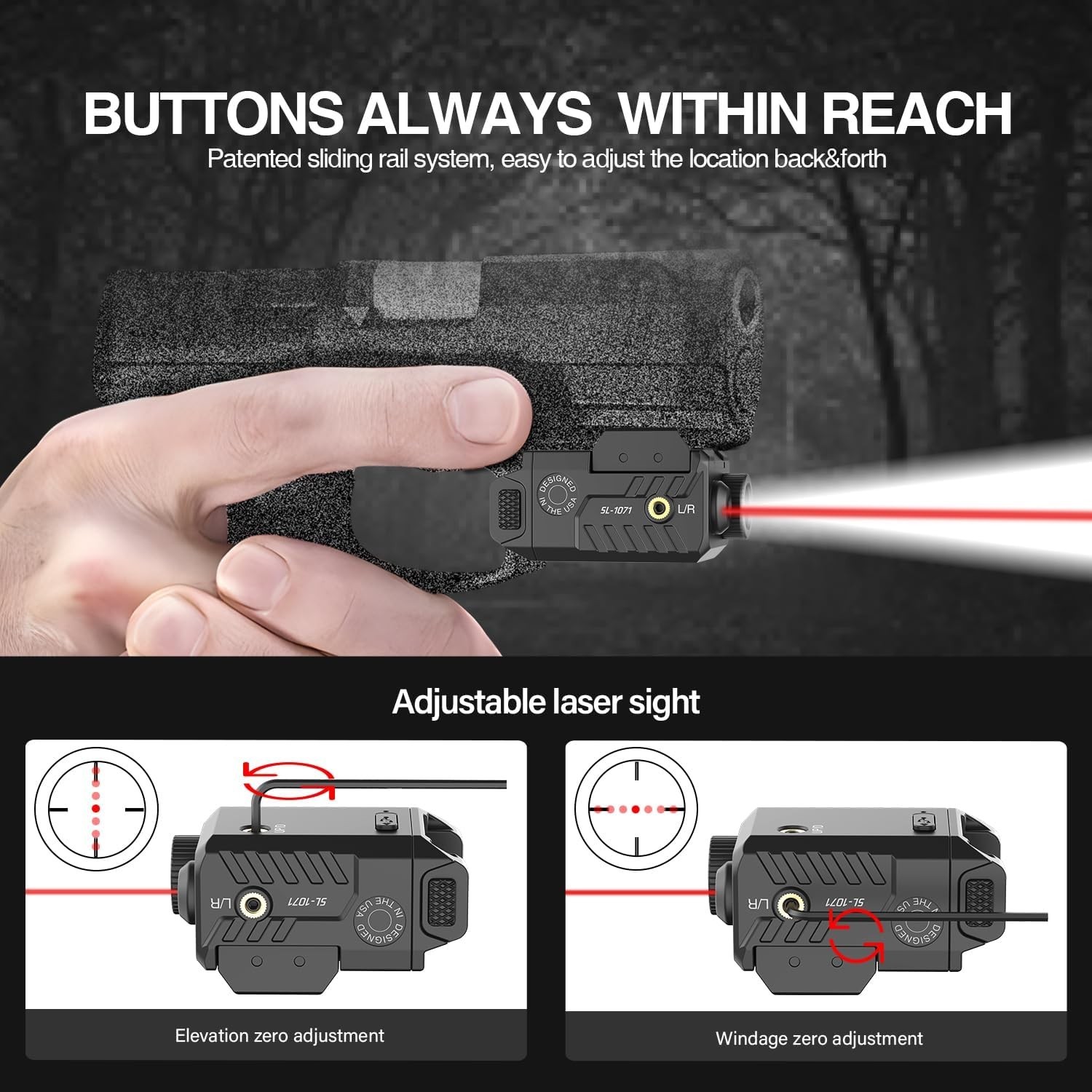 500lm Tactical Flashlight Compatible for Compact with Rail, Green/Red/Blue Be…
