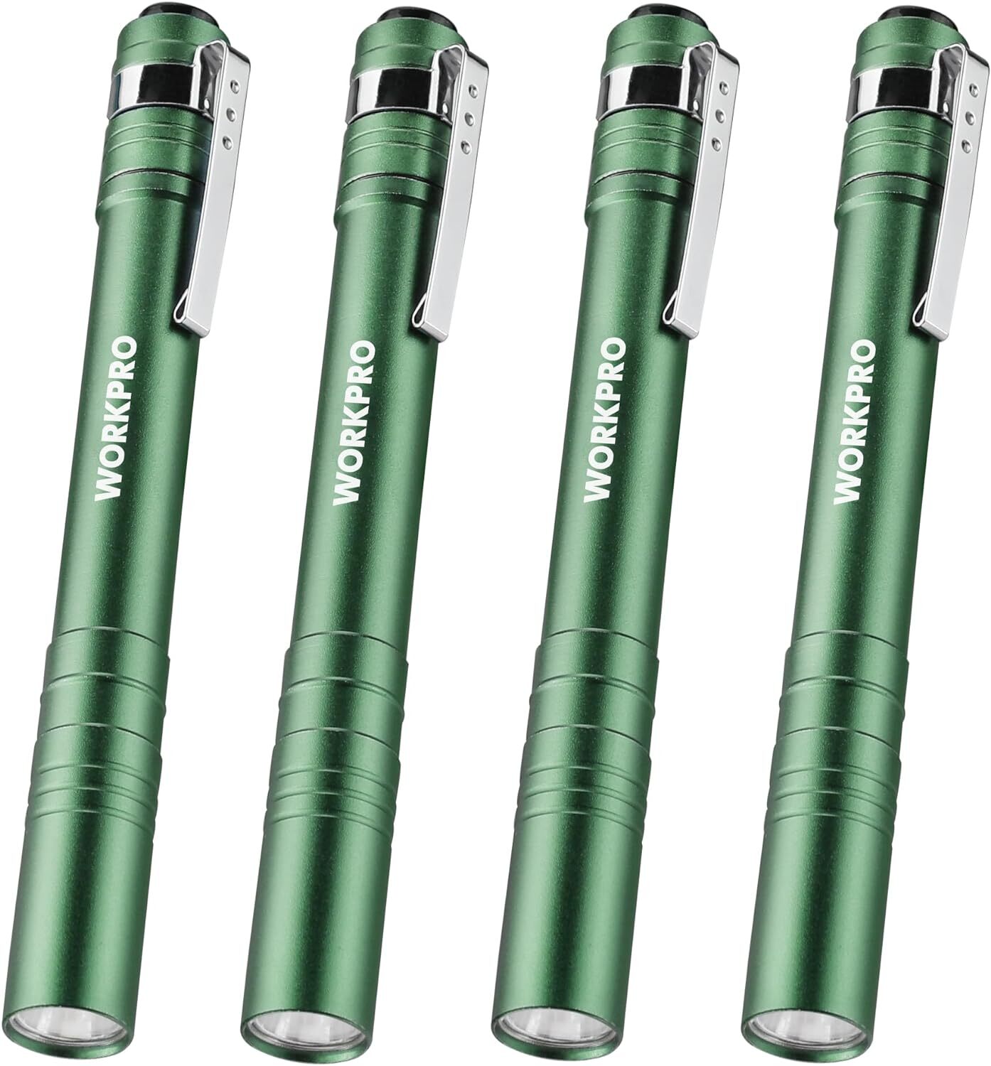 WORKPRO 4-Pack LED Pen Light Green Aluminum Pocket Flashlight with Clip NEW