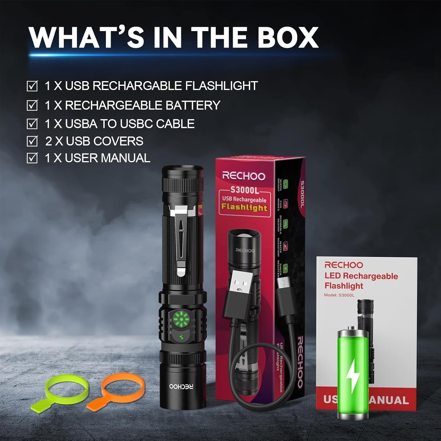 “Rechargeable Flashlights High Lumens, Double Switch 1 Pack, Black “