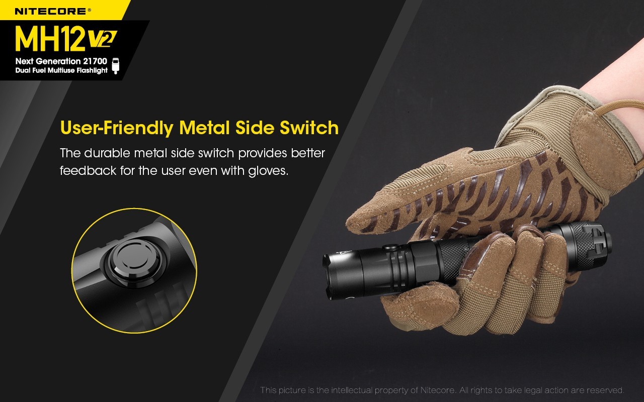 NITECORE MH12 v2 1200 LM USB-C Rechargeable Tactical Flashlight + NL2150 Battery