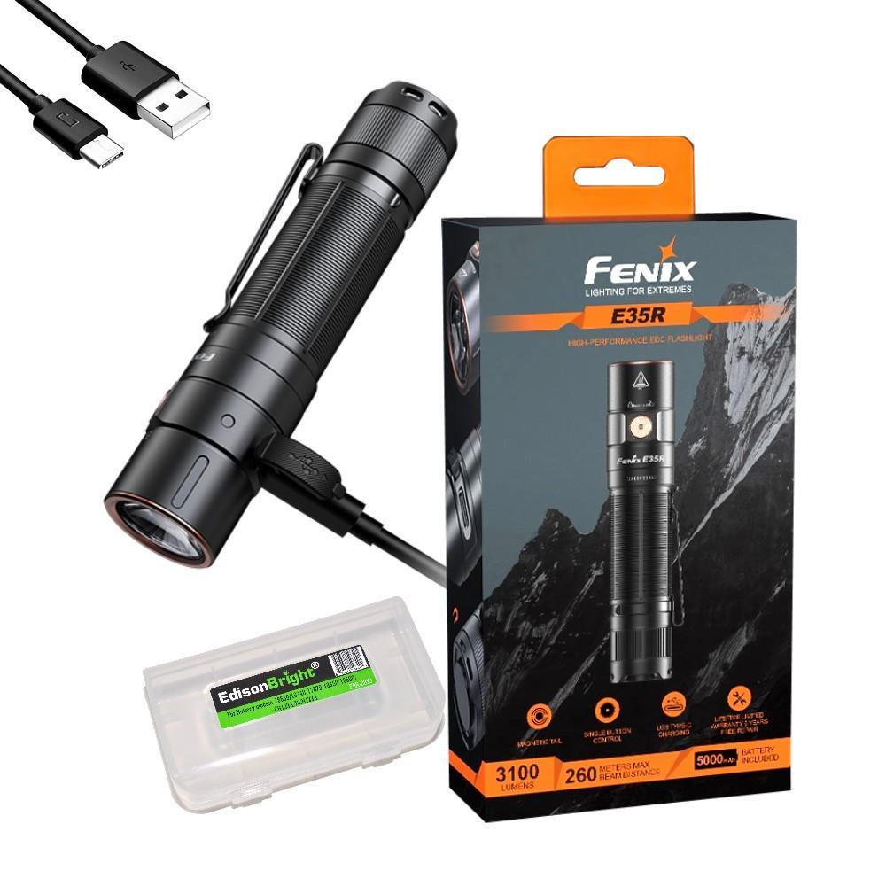 Fenix E35R 3100 Lumen USB Rechargeable LED EDC Flashlight w/battery, cable, case