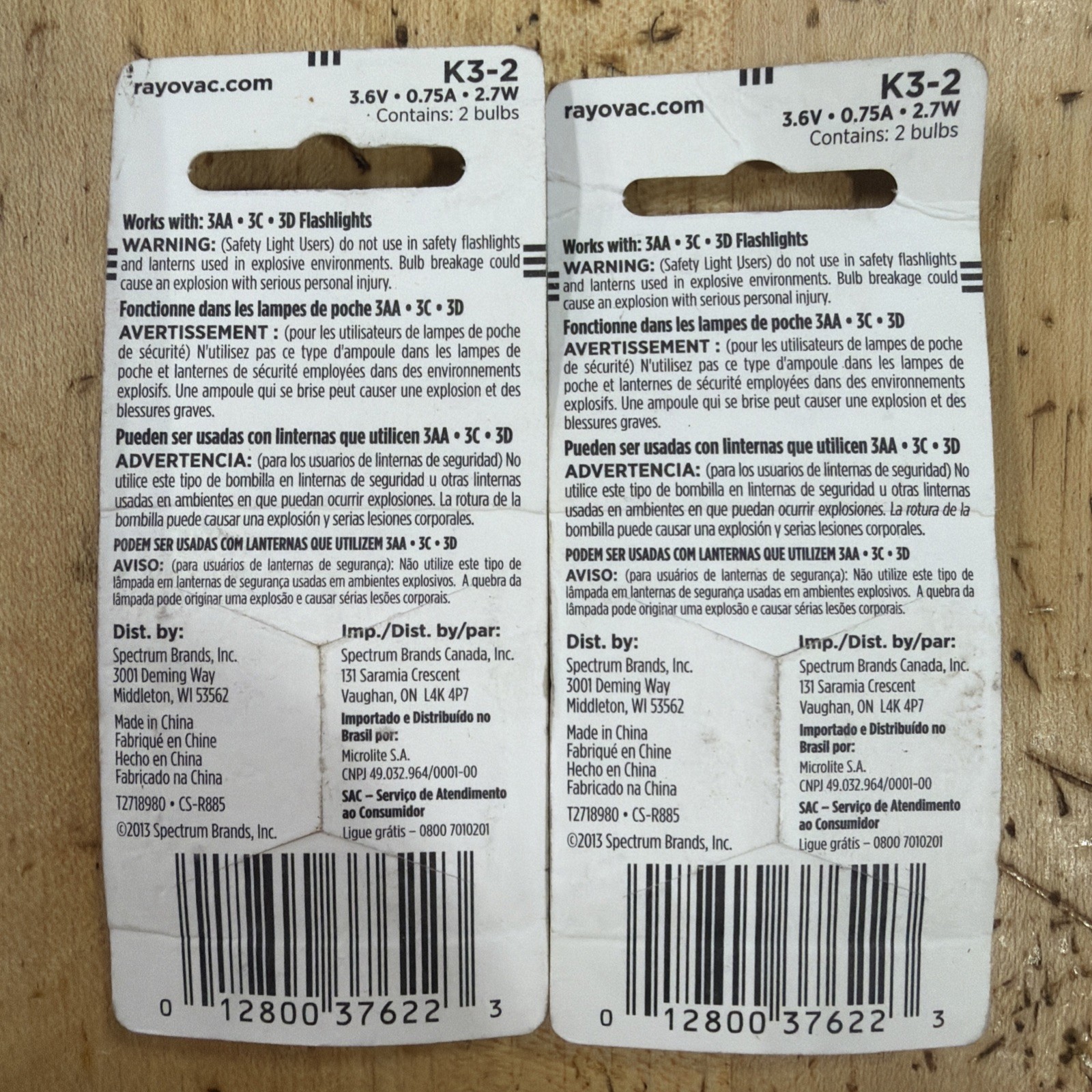 K3/KPR103 Rayovac 3D Flashlight Bulbs 2 Packs Of 2 – New
