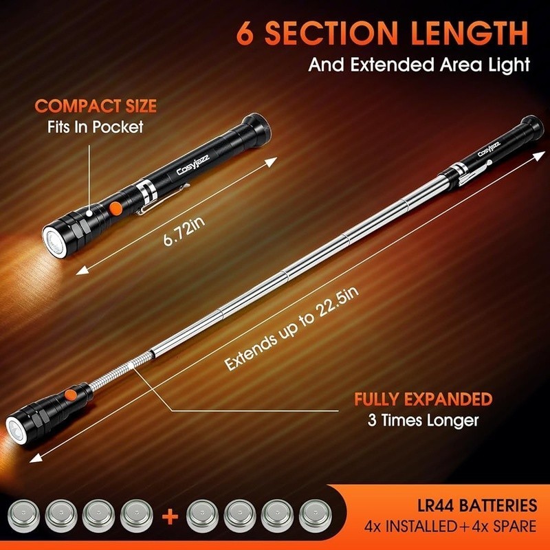 Magnetic Pickup Tool Flashlight Extendable Neck 360 Degree LED Portable Gift Men