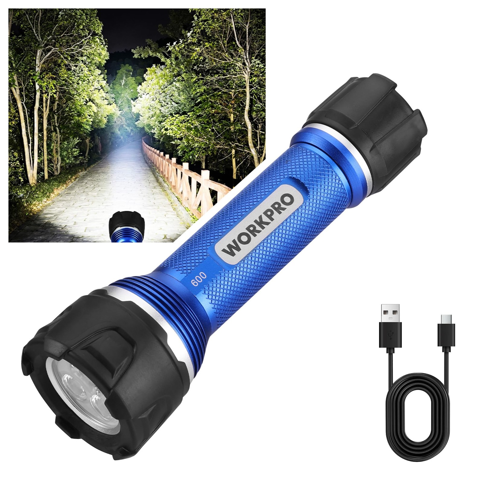 WORKPRO Rechargeable Flashlight High Lumens, IPX7 Aluminum Flash Light | Super B