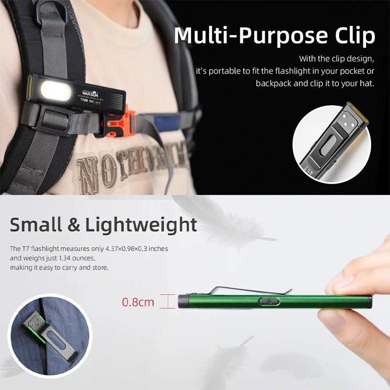 WARSUN T7 LED Flashlight 800LM Rechargeable Magnetic EDC Pocket Torch
