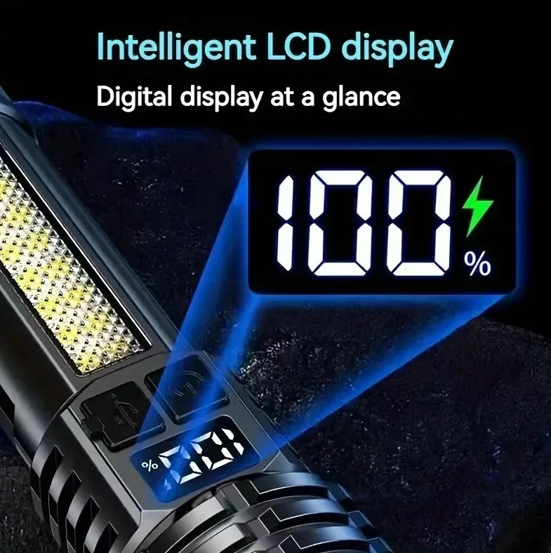 1pc High Power LED Flashlight Rechargeable Type-C Torch with Side Light – NEW