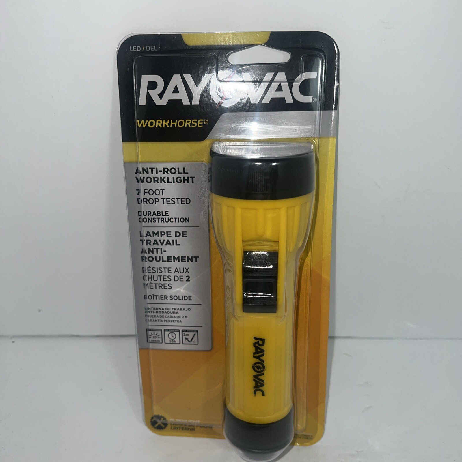 RayOVac WHH2D-BA Workhorse 2D 3 LED Impact Resistant Hanging Ring Flashlight New