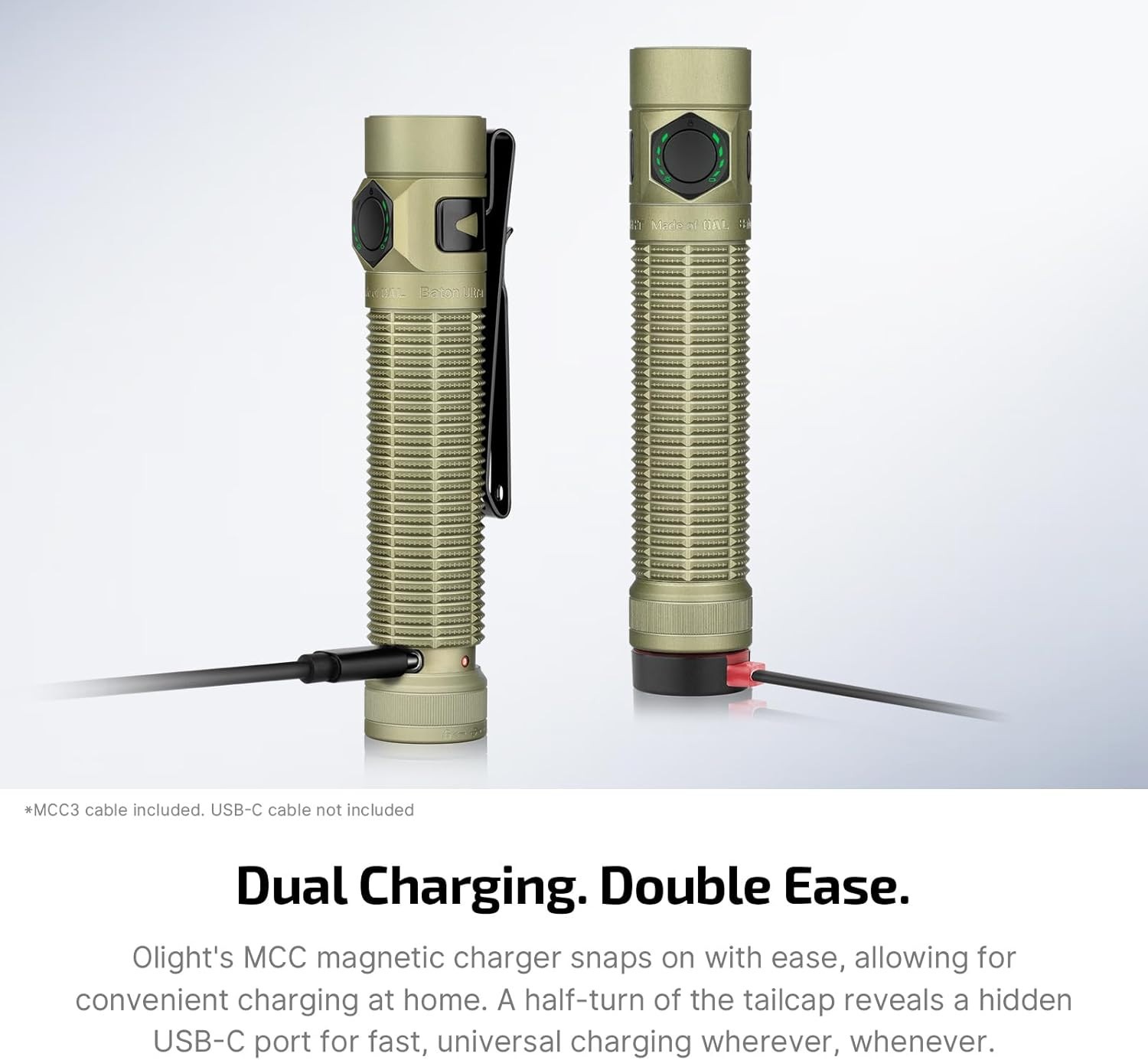 Olight Baton Ultra 1800Lm Olive Green Dual Switches Flashlight, Magnetic & USB-C
