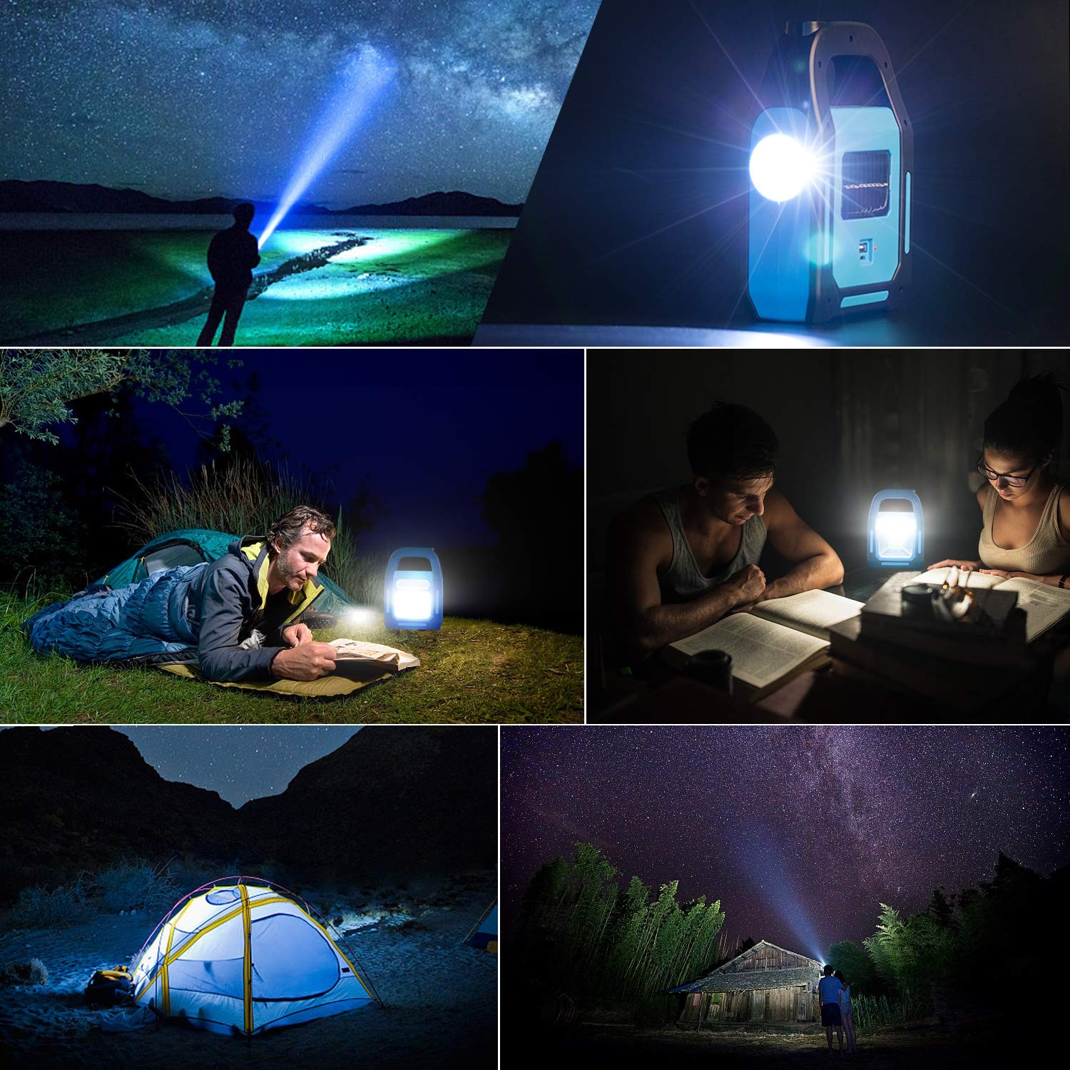 1 Pack 3 in 1 Solar USB Rechargeable Brightest COB LED Camping Lantern, Water…