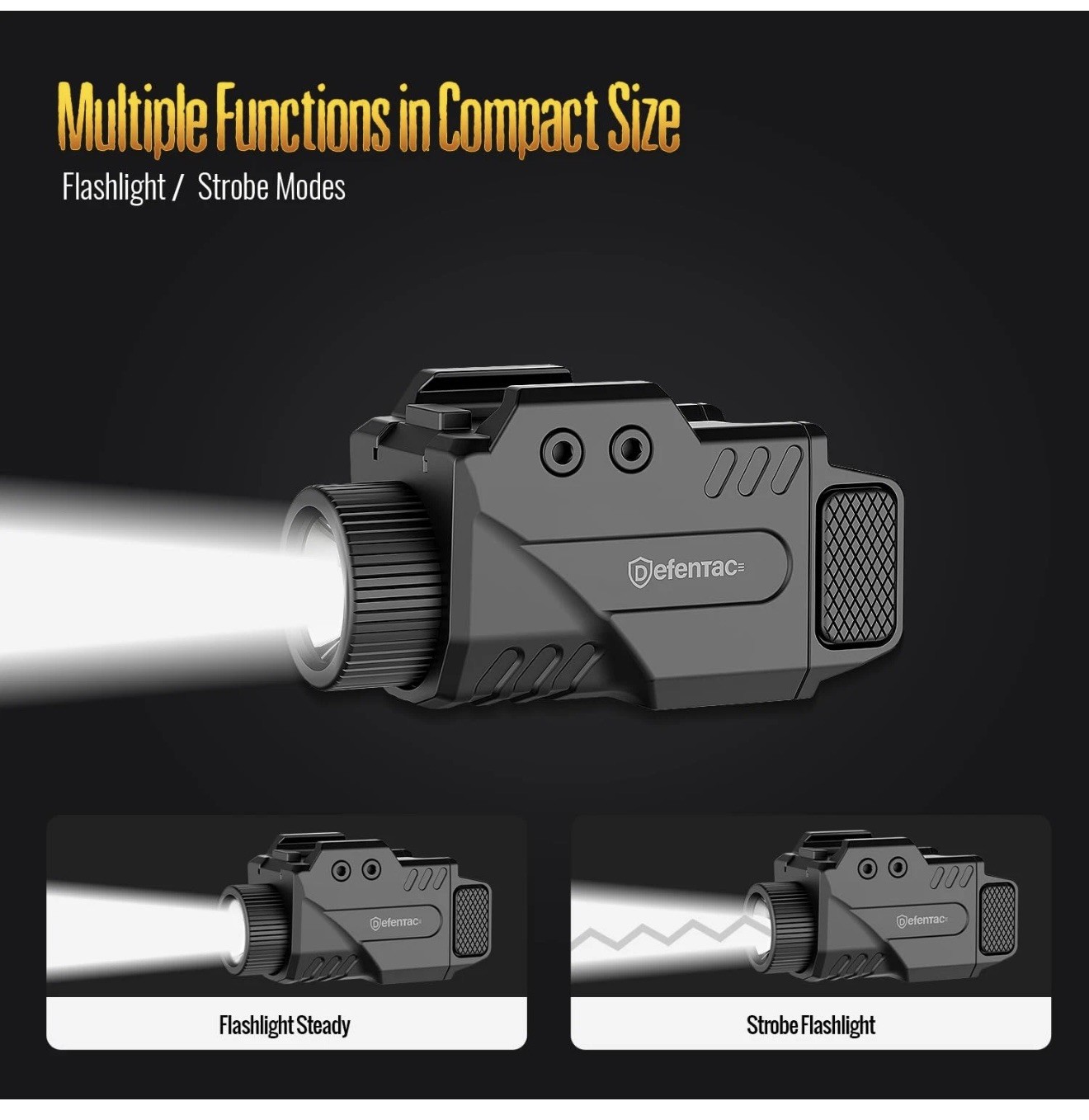 DEFENTAC 800lm Slidable Gun Light with Power Level Indicator, Magnetic Chargi…