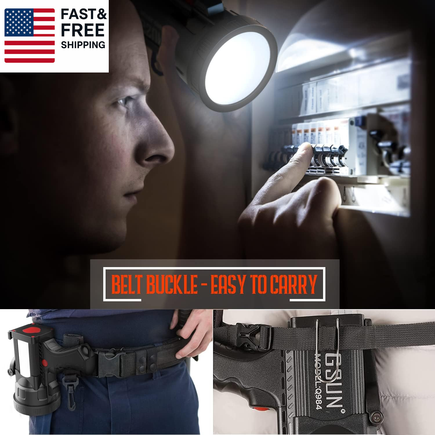Q984Pro Rechargeable Spotlight Flashlight, 1600000 High Lumens LED with 14000Ma