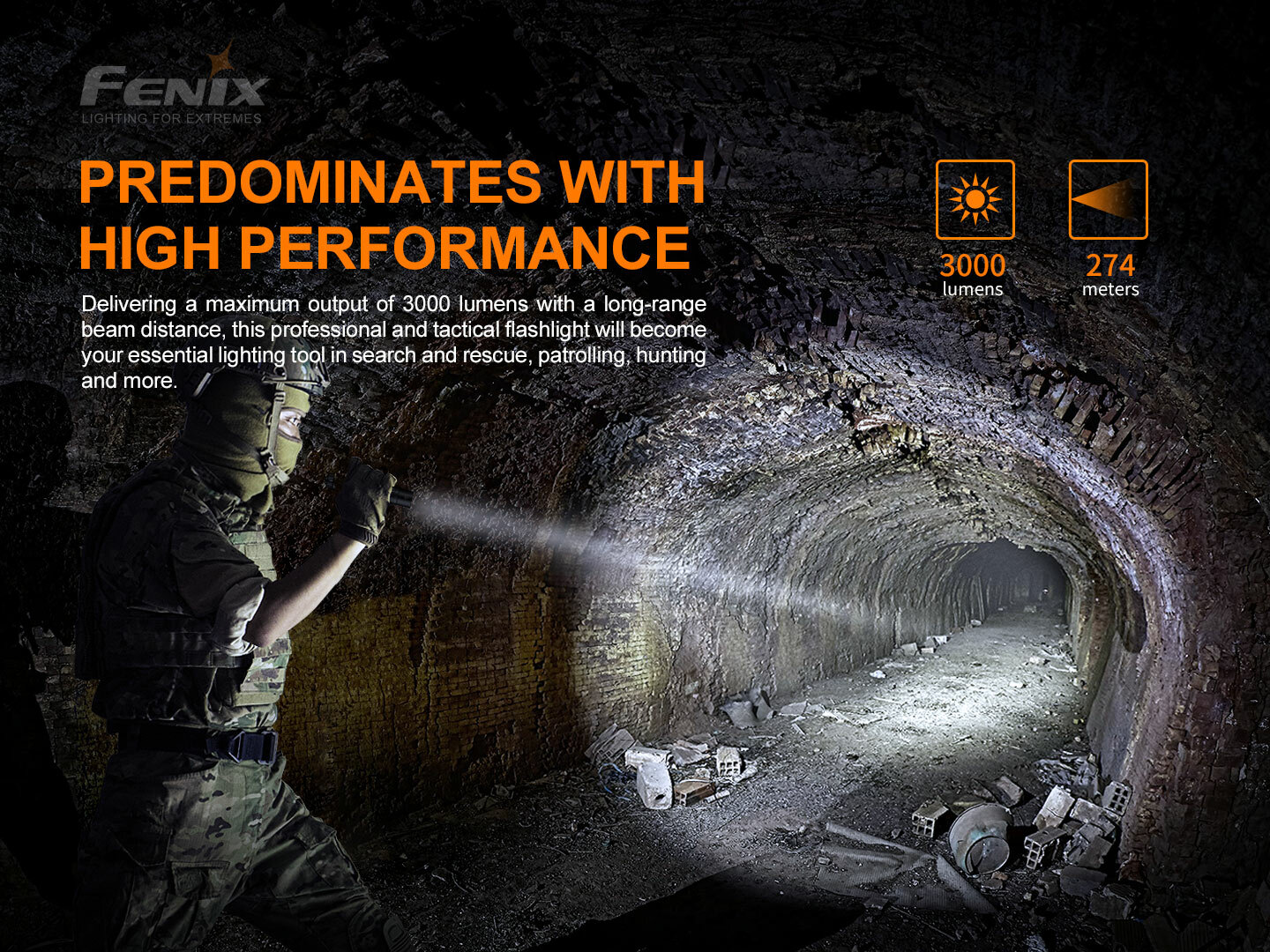 Fenix PD36 TAC 3000 Lumen Tactical Flashlight w/ 2x USB-C Rechargeable Batteries